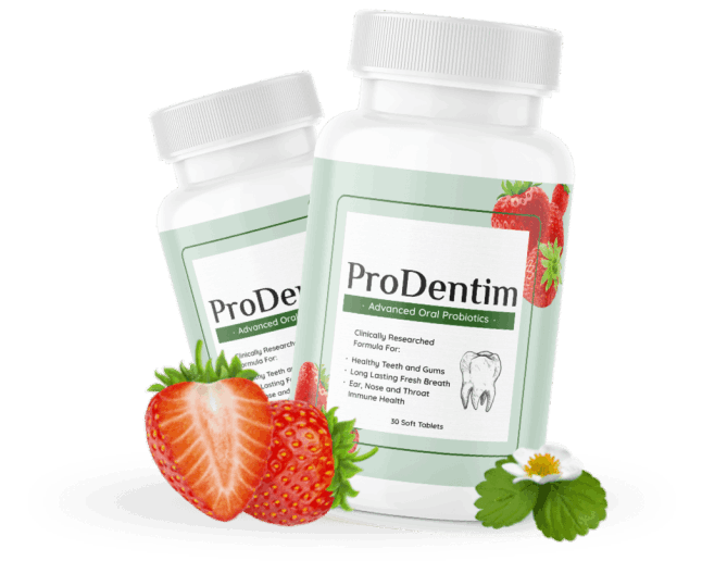 ProDentim supplement bottle with natural probiotic ingredients